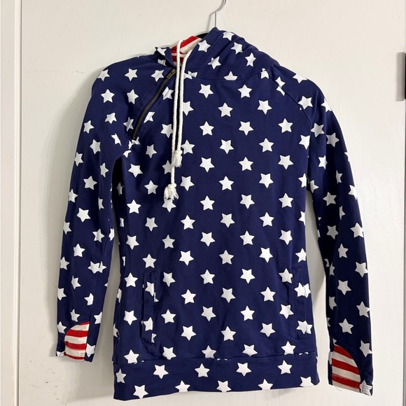 Tops - America Navy Blue Star Print Women's Hoodie